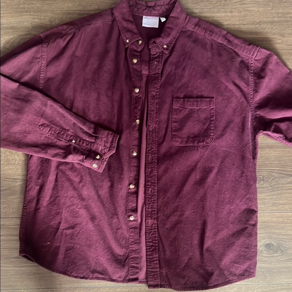Red Casual Button Down Shirt with Soft Textured Fabric